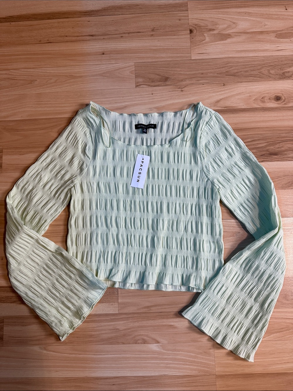 PacSun Kendall & Kylie Light Mint Textured Bell-Sleeve Crop Top
